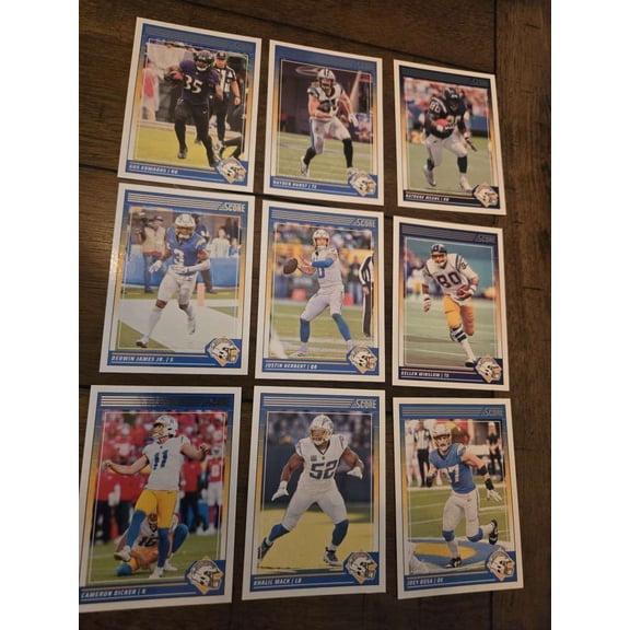 2024 Panini Score Los Angeles Chargers Base No SP Veteran Team Set of 9 Cards: #20 Gus Edwards #40 Hayden Hurst # All Cards Pack Fresh, Hand Co