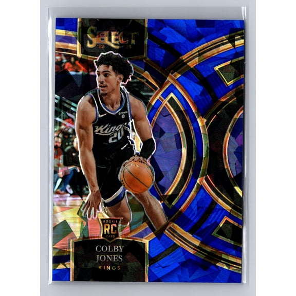 2024 Panini Select Basketball Blue Cracked Ice RC Colby Jones #132 Sacramento Kings Basketball Card