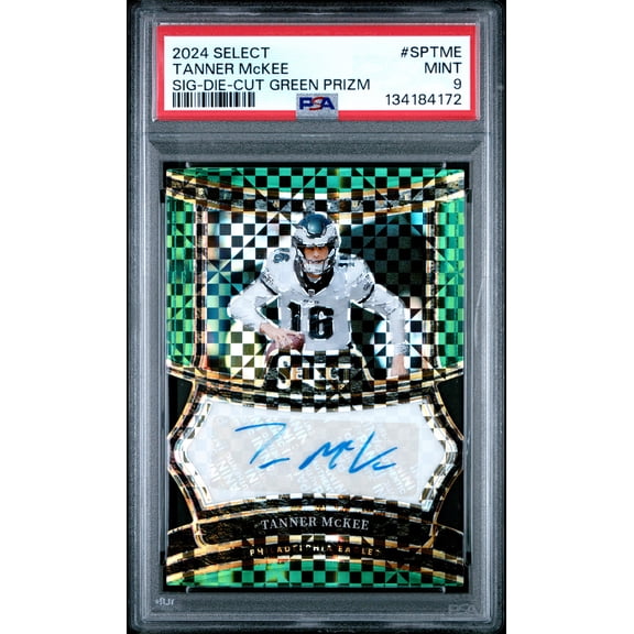 2024 Panini Select Signatures Tanner Mckee #SPTME Die Cut Green Prizm /5 PSA 9