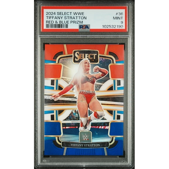 2024 Panini Select WWE Tiffany Stratton #36 Red & Blue Prizm PSA 9