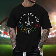 YAOHUA 2024 Olympics Mens T-Shirts Paris Graphic Tees Men Paris Graphic T-Shirt Black 2XL