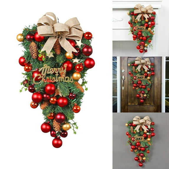 2024 Personalized Christmas Wreath Wall Hanging Ornament Christmas Teardrop Merry Christmas Front Door Decorative Wreath Garland Xmas For Outdoor Indoor Home Holiday Party Sup