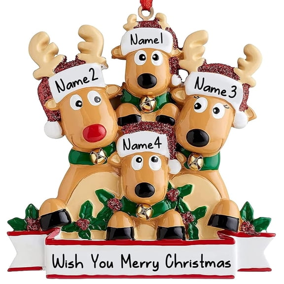 2024 Personalized Deer Christmas Ornaments Family of 3,4,5,6,7,8 Custom Name Reindeer Xmas Ornament, Christmas Decoration Gifts