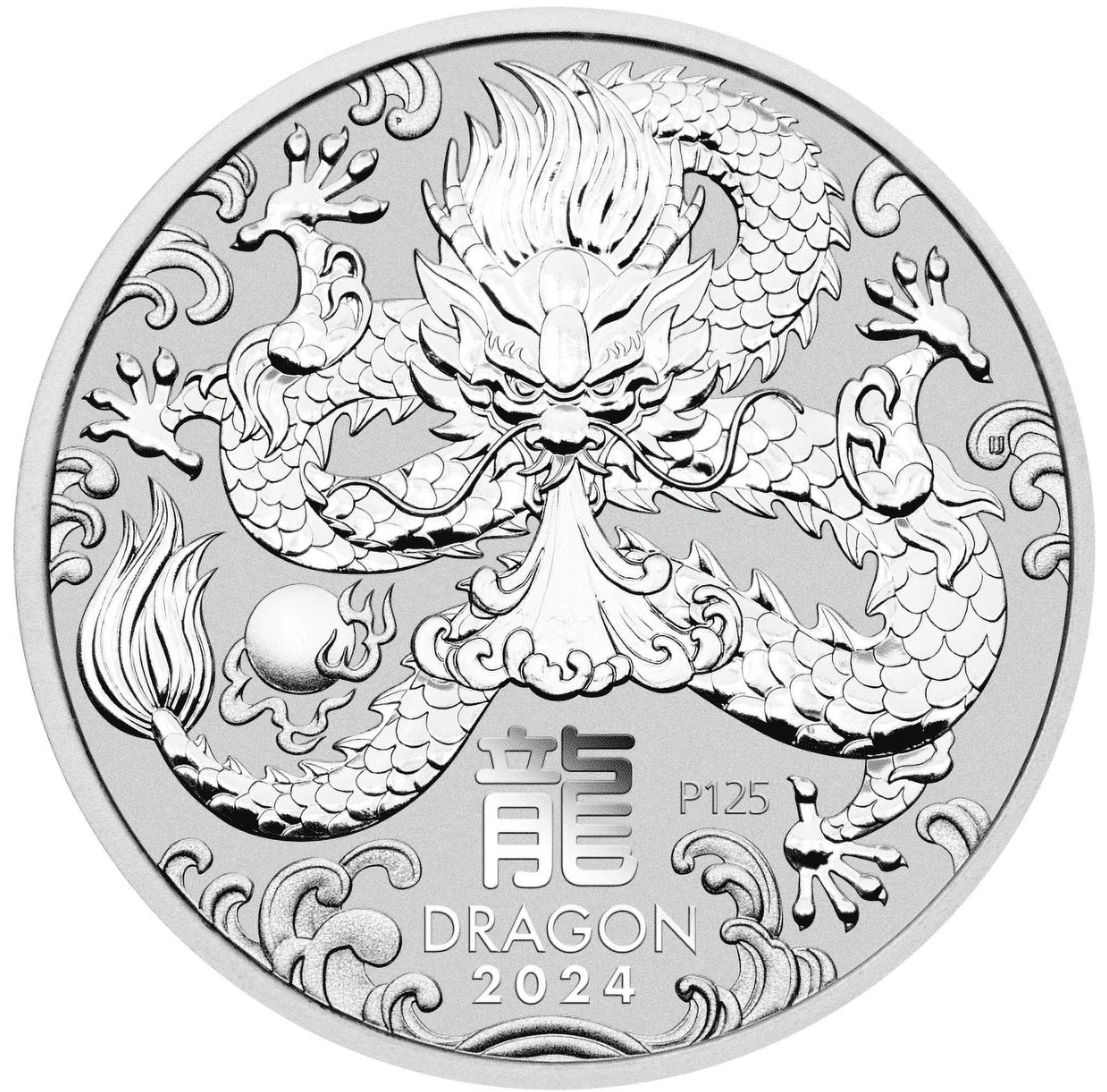 2024 Perth Mint Australia Lunar Dragon P125 2 oz Silver Coin - In Mint Capsule