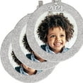thumbnail image 1 of 2024 Picture Frame Ornament, Magnetic Glitter with Photo Protector, Round, Silver 3-Pack, 1 of 7