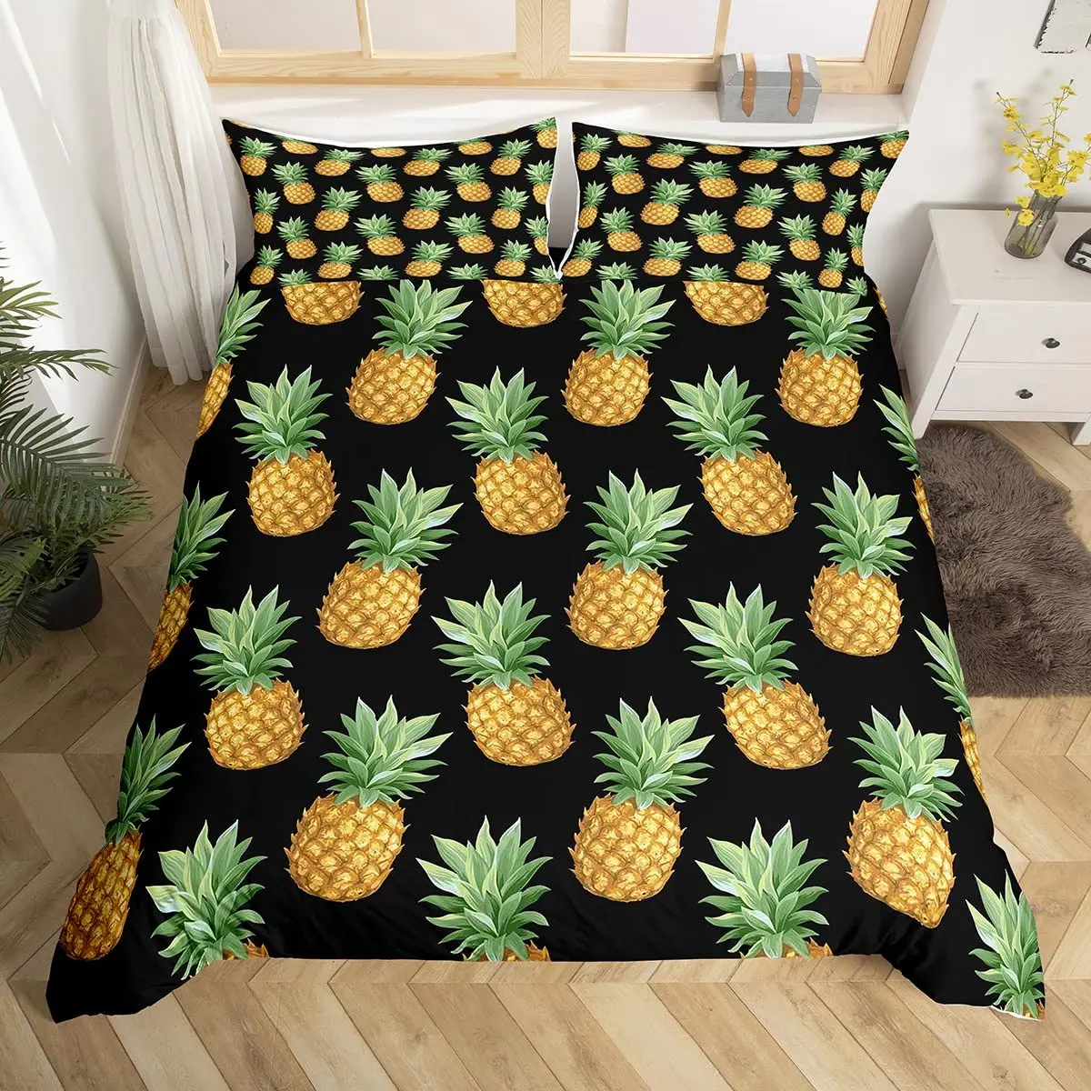 2024 Pineapple Duvet Cover Tropical Palm Tree Leaves Bedding Set