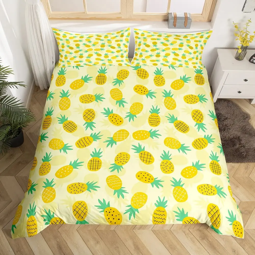 2024 Pineapple Duvet Cover Tropical Palm Tree Leaves Bedding Set