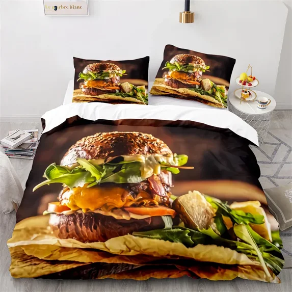2024 Pizza Duvet Cover Burger Bedding Set Hot Dog French Fries Comforter Cover Microfiber Dessert Western Food Quilt Cover King Size
