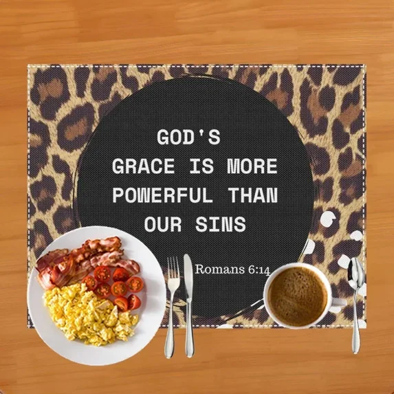 2024 Placemat Bible Verse Print Table Mat for Diner Kitchen Christian Religion Dinnerware Coffee Cup Pads Table r