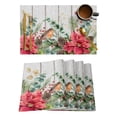 thumbnail image 1 of 2024 Placemat Christmas Berries Tree Robin Poinsettia 4/6pcs Pads Kitchen Accessories Dining Table Mat Coaster Festival Tableware, 1 of 7