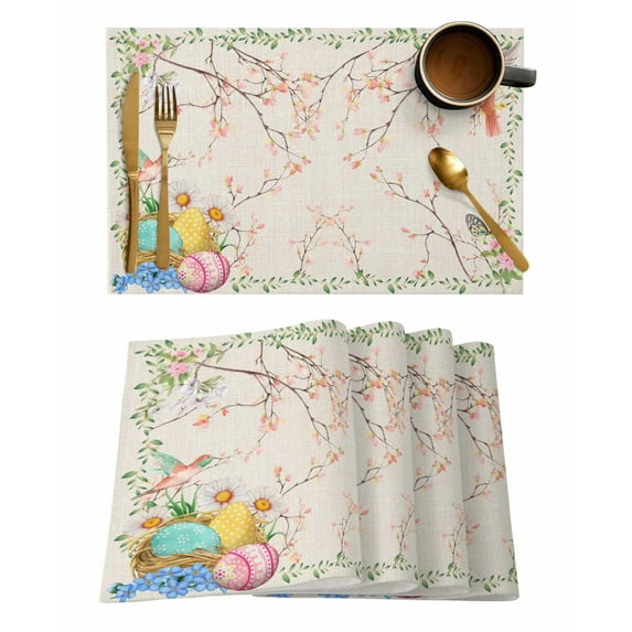 2024 Placemat Easter Spring Egg Rabbit Kitchen Dining Table r Accessories 4/6pcs Heat Resistant Tableware Mat