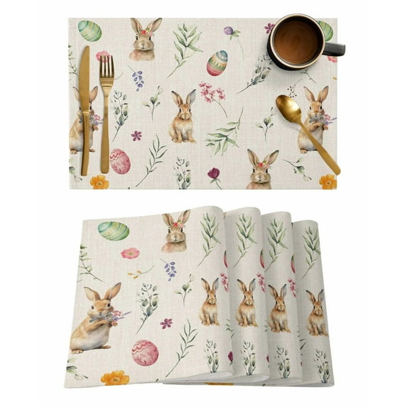 2024 Placemat Easter Spring Egg Rabbit Kitchen Dining Table r Accessories 4/6pcs Heat Resistant Tableware Mat
