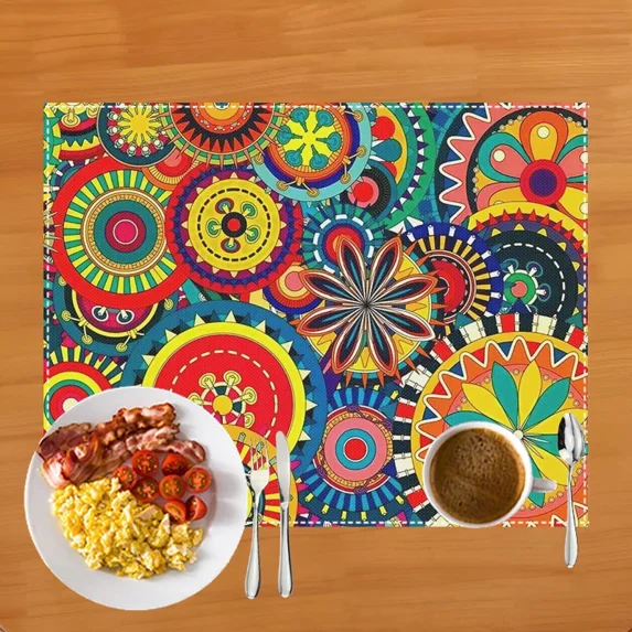 2024 Placemat Mandala Flower / Hand of Fatima Print Table Mats for Dining Table Coasters Linen Coffee Cup Pads Kitchen