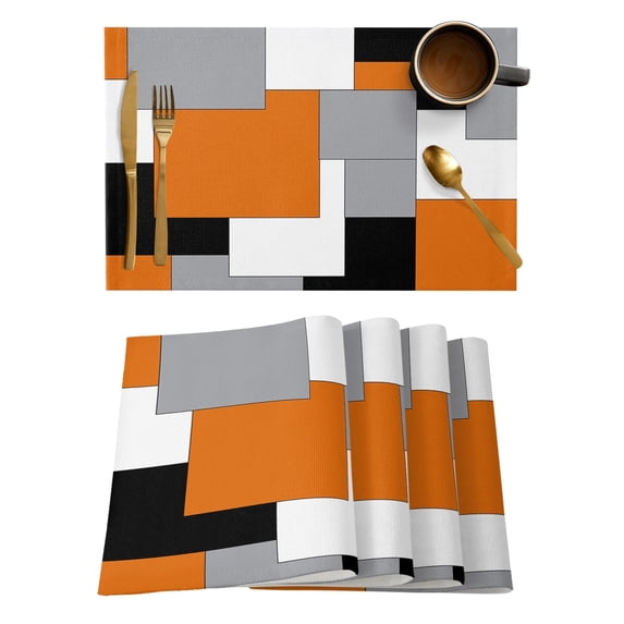 2024 Placemat Orange Black Grey Abstract for Dining Table Tableware Mats 4/6pcs Kitchen Dish Mat Pad Counter Top Mat Home ration