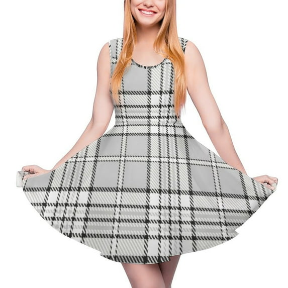 2024 Plaid Print Dress Blue and White Gingham Elegant Dresses Sleeveless Aesthetic Oversize Skate Dress Women Design Vestido