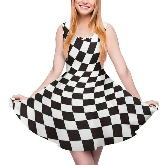 2024 Plaid Print Dress Sleeveless Green And White Checkered Casual Dresses Summer Women Big Size Kawaii Graphic Skate Dress