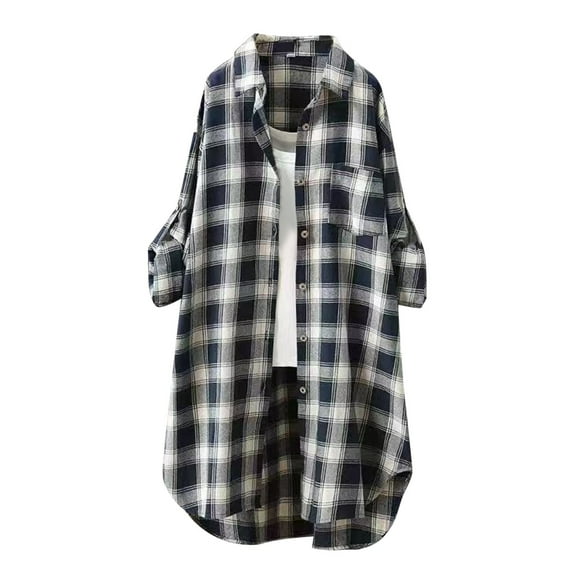2024 Plaid Shirt Women's Fashionable and Age Reducing Mid Length Loose Versatile Fashion Top Polyester Material Suitable for Various Seasons