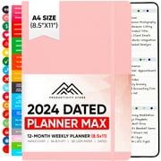 2024 Planner 8.5 x 11 Pro Max - Dated Planner 2024-2024 Calendar 12 Month Planner & Daily Planner 2024-2025 - Pink - A4 - Productivity Store