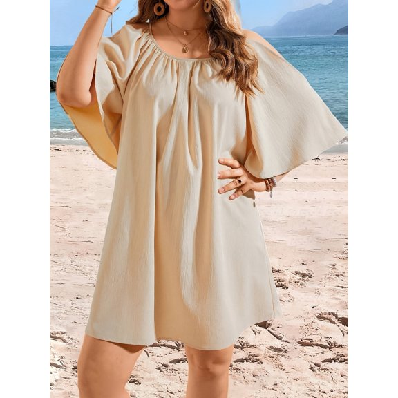 2024 Plus-size Women'S Casual And Comfortable Solid Color Dress, Simple And Comfortable, Temperament Commute, Local Warehouse, Women'S Dress, Women'S Gift, Black Five