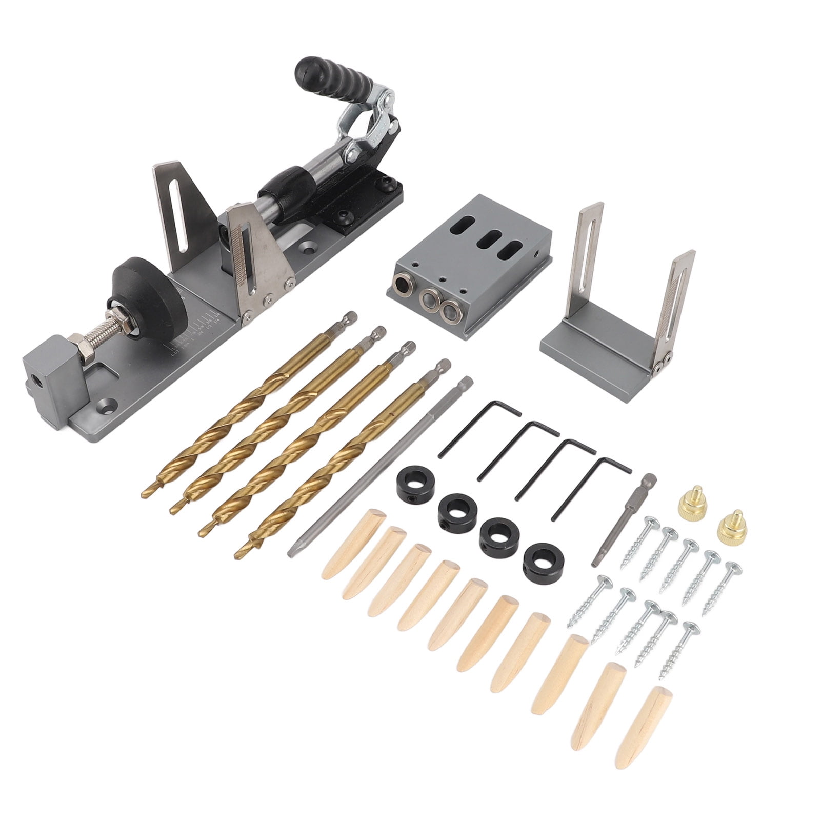 2024 Pocket Hole Jig Kit Pocket Screw Jig Accurate Easy Adjust Aluminium Alloy Woodworking Tool with Step Drill Wrench for Projects