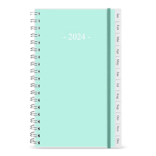 2024 Pocket Planner Refill - Weekly & Monthly From Jan To Dec 2024, 3.75" X 6.75", Teal Leaf Design