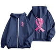 thumbnail image 1 of 2024 Popular Women's Autumn And Winter Cancer Day Ribbon Feather Print Zipper Long Sleeve Pocket Drawstring Casual Sports Hooded Sweatshirt Sweaters Women Sleep Womens Graphic Long Sleeve Women, 1 of 4