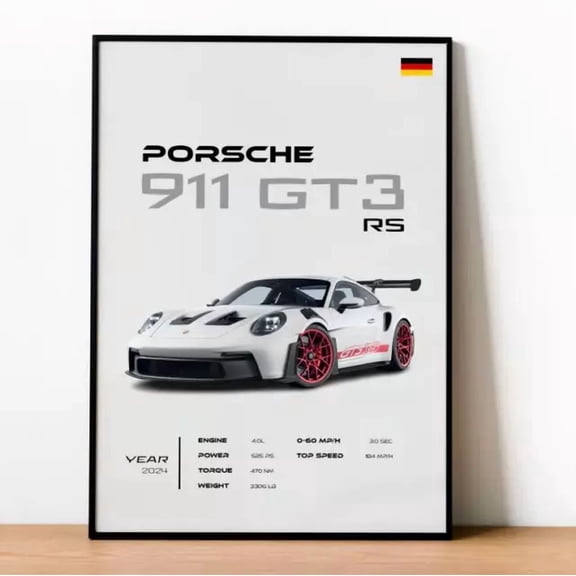 2024 Porsche 911 Gt3 Rs Poster White Supercar Art Print Sports Car Gift POSTER