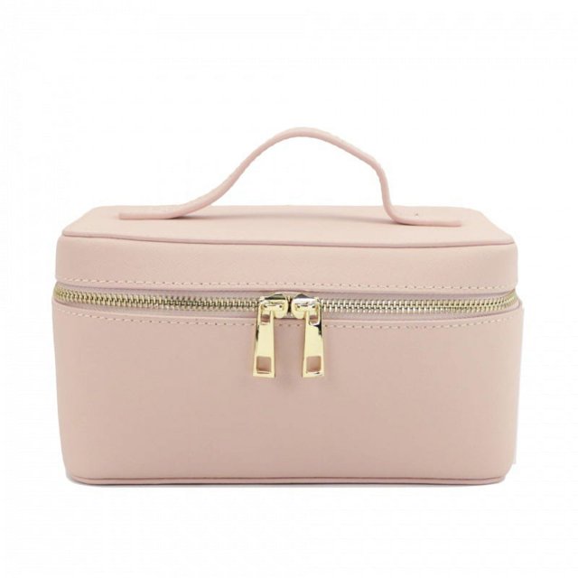2024 Portable Handheld Travel Washroom Storage Bag Fashionable Large Capacity Handheld Leather Makeup Bag (pink)