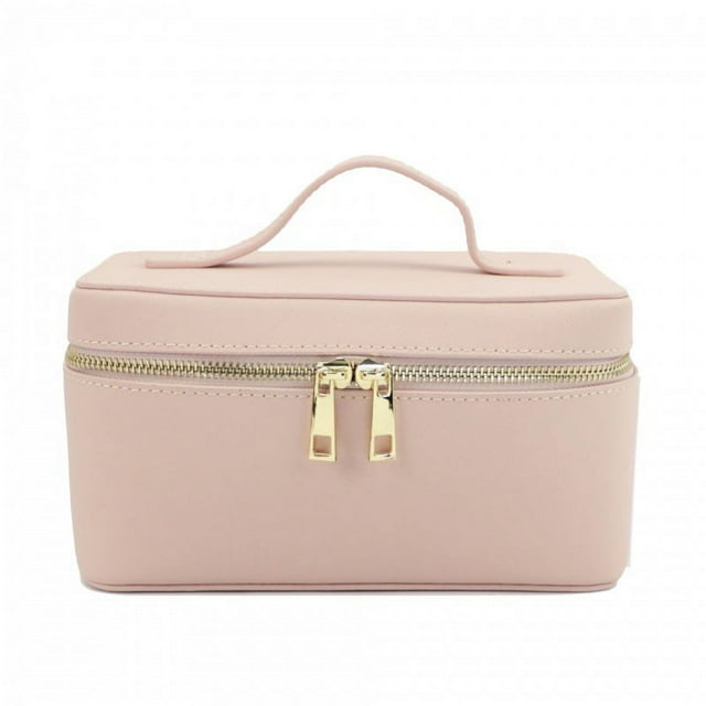 2024 Portable Handheld Travel Washroom Storage Bag Fashionable Large Capacity Handheld Leather Makeup Bag (pink)