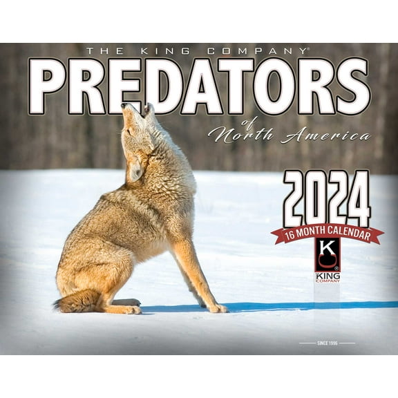 2024 Predators Wall Calendar 16-Month X-Large Size 14x22, Best Cougar, Coyote Calendar by The KING Company-Monster Calendars