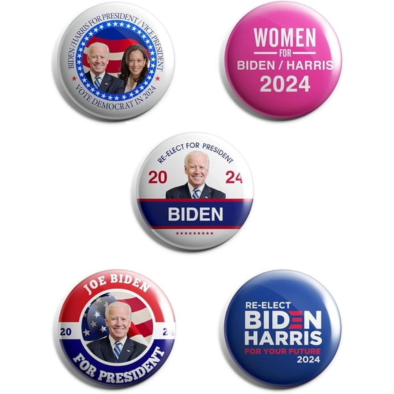 2024 Presidential Election Buttons (2.25 inches) – Donald Trump & President Biden (5 Pack) Made in The USA (Biden Assorted)