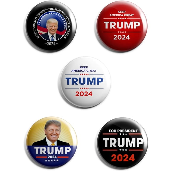 2024 Presidential Election Buttons (2.25 inches) – Donald Trump & President Biden (5 Pack) Made in The USA (Trump Assorted)