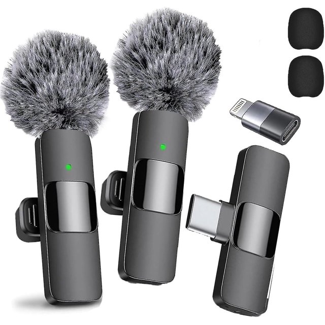 2024 Professional Wireless Lavalier Microphone 2 Pack Noise Canceling Crystal Clear Recording