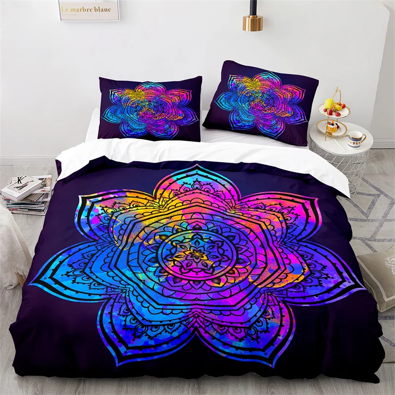 2024 Psychedelic Mandala Duvet Cover Microfiber Bohemian Floral Bedding