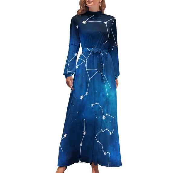 2024 Purple Galaxy Dress Outer Space Nebula Stars Long Sleeve Vintage Maxi Dress Summer Street Fashion Boho Beach Long Dresses