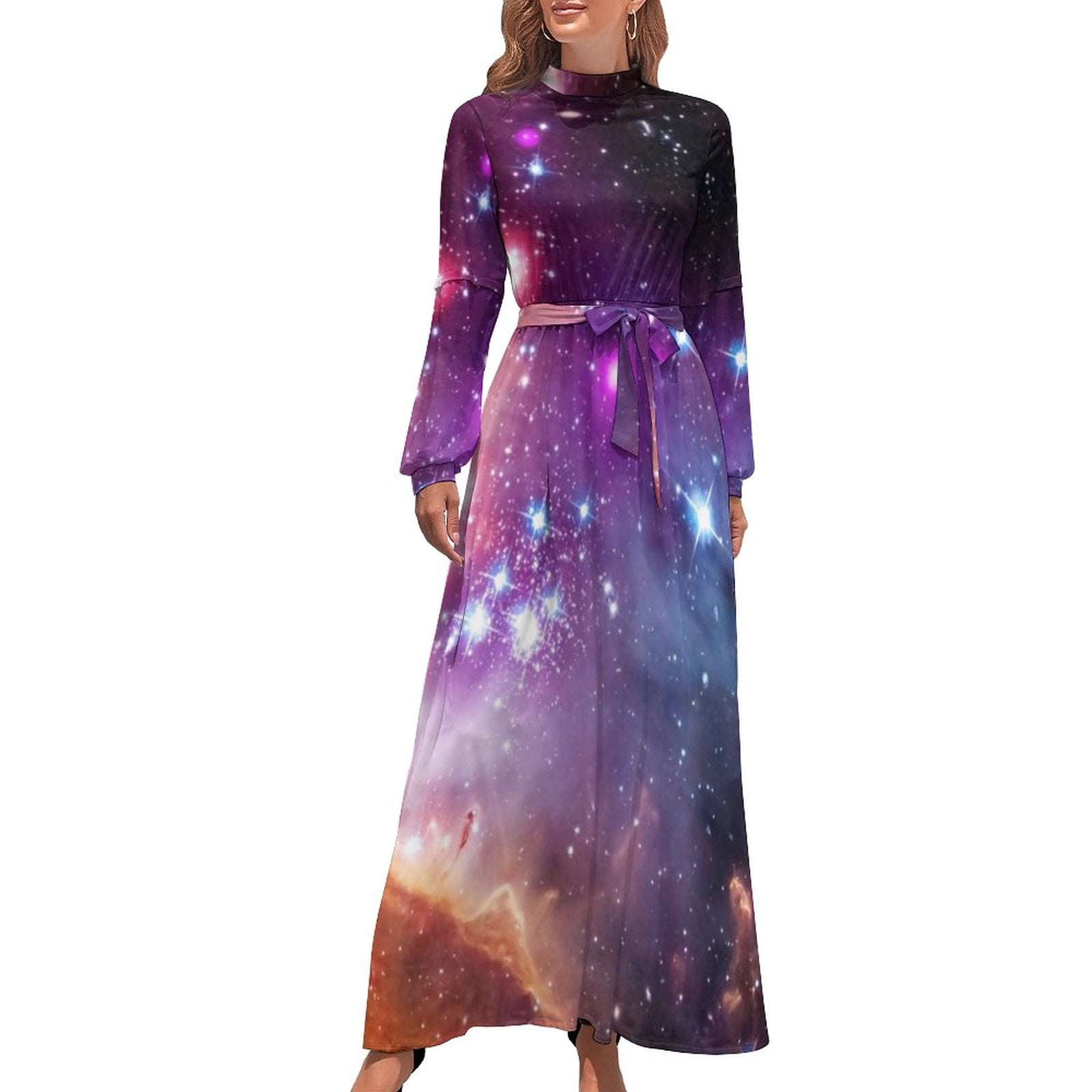 2025 Purple Galaxy Dress Outer Space Nebula Stars Long Sleeve Vintage Maxi  Dress Summer Street Fashion Boho Beach Long Dresses - Walmart.com