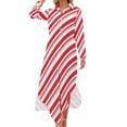 thumbnail image 1 of 2024 Red And White Striped Casual Dress Straight Lines Street Wear Dresses Long Sleeve Cute Lady V Neck Custom Oversize Chiffon Dress, 1 of 6