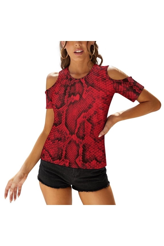 2024 Red Snakeskin Women Zipper Sexy Printed Vintage T Shirts Tops Full Print T-Shirt Snakeskin Snake Snake Red Snake