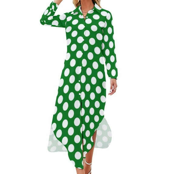2024 Red White Polka Dot Casual Dress Kusama Yayoi Inspired Aesthetic Dresses Long Sleeve Pretty V Neck Print Big Size Chiffon Dress