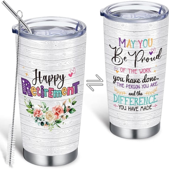 2024 Retirement Gifts for Women 20 oz Stainless Steel Tumbler with Lid Straw Brush Happy Retirement Goodbye Farewell Gift for Coworkers Teacher Police Nurse Doctor Travel Tumbler Mug(Vibrant)