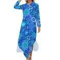 thumbnail image 1 of 2024 Retro Blue Fower Casual Dress Dainty Daisies Streetwear Dresses Long Sleeve Beach Female V Neck Printed Big Size Chiffon Dress, 1 of 7