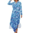 thumbnail image 1 of 2024 Retro Blue Fower Casual Dress Dainty Daisies Streetwear Dresses Long Sleeve Beach Female V Neck Printed Big Size Chiffon Dress, 1 of 7