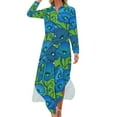 thumbnail image 1 of 2024 Retro Blue Fower Casual Dress Dainty Daisies Streetwear Dresses Long Sleeve Beach Female V Neck Printed Big Size Chiffon Dress, 1 of 7