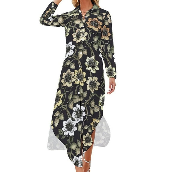 2024 Retro Flower Print Casual Dress Mystic Botanical Stylish Dresses Long Sleeve Beach Women V Neck Design Oversize Chiffon Dress