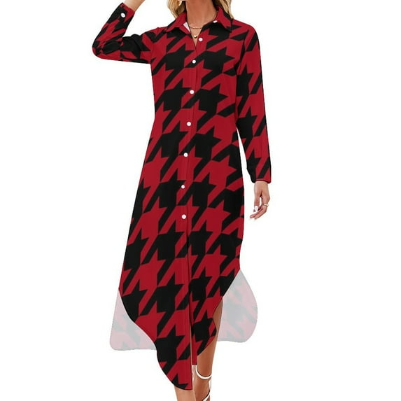 2024 Retro Houndstooth Casual Dress Black White Check Street Fashion Dresses Long Sleeve Elegant Woman Design Oversize Chiffon Dress