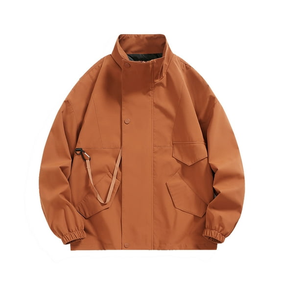 2024 Retro Workwear Jacket for Men Loose Fit Stand Collar Casual Outerwear Lightweight Spring Autumn Coat