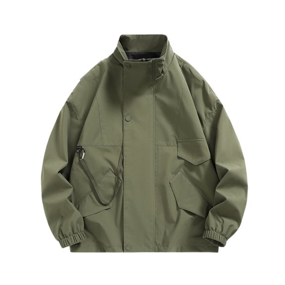 2024 Retro Workwear Jacket for Men Loose Fit Stand Collar Casual Outerwear Lightweight Spring Autumn Coat