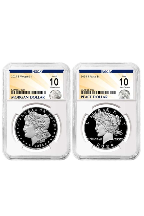 2024-S $1 Proof Morgan and Peace Silver Dollar 2pc Set NGCX PF10UC Morgan & Peace X Label