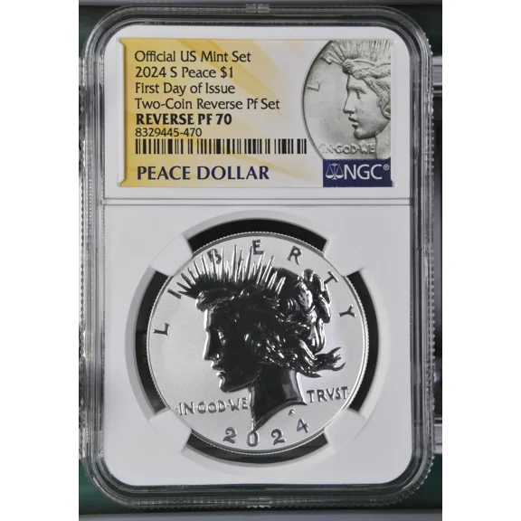 2024 S Modern Peace Dollar Two Coin Set NGC SP-70 S First Day of Issue Two-Coin Reverse Pf Set Official US Mint Set
