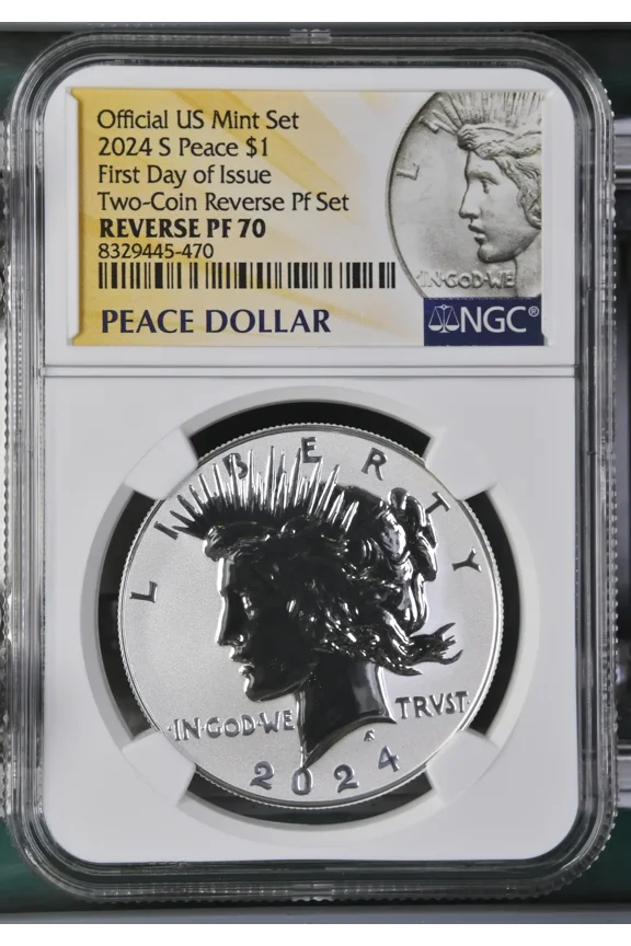 2024 S Modern Peace Dollar Two Coin Set NGC SP-70 S First Day of Issue Two-Coin Reverse Pf Set Official US Mint Set